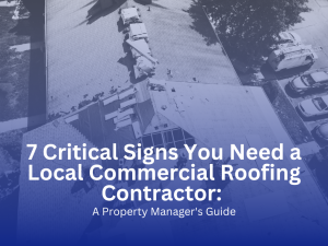 erial view of commercial building roof showing signs of damage and deterioration requiring professional repair