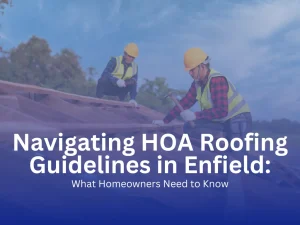 Two roofers working on a roof in Enfield, CT under HOA roofing guidelines